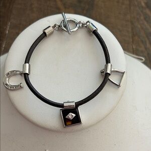 Ralph Lauren Leather Leather Charm Bracelet with Silver Horse Accents Country